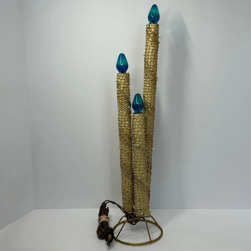 Vintage‎ MCM Gold Tinsel Mesh 3-Tier Electric Candelabra Christmas Centerpiece
